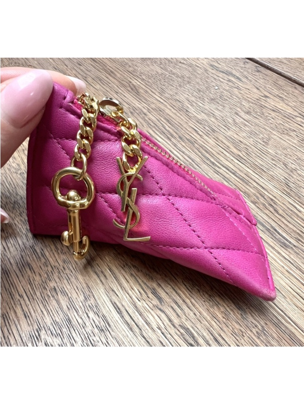 Saint Laurent Fuchsia Quilted Leather Mini Key Pouch with Gold Hardware - Picture 8 of 15